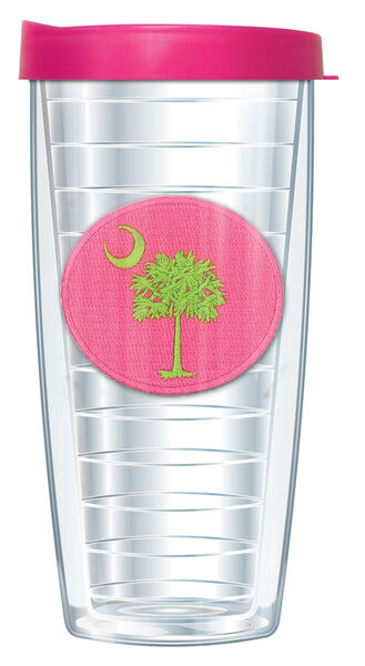 22oz Tumbler - Pink & Green Palmetto Crescent Patch w/ Pink Lid 08-910