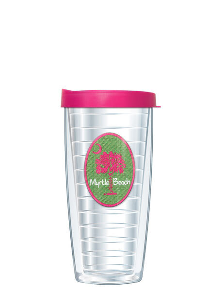 18oz Handle Mug - Myrtle Beach Pink & Green Palmetto Patch w/ Black Lid 06-910MB