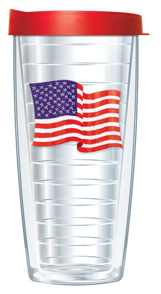 22oz Tumbler - US Flag Patch w/ Red Lid 08-918