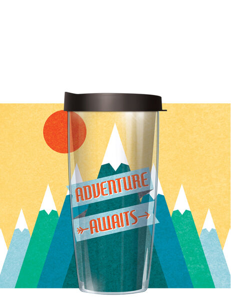 18oz Handle Mug - Adventure Awaits Mountains w/ Black Lid 06-ADV