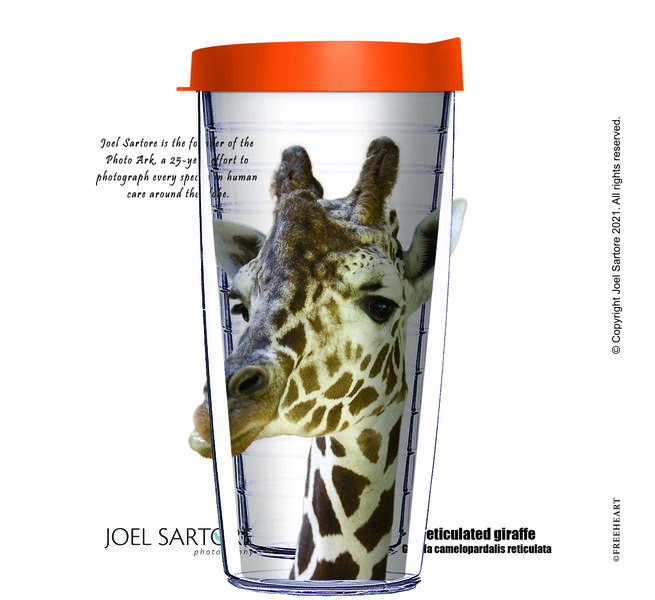 16oz Tumbler - Reticulated Giraffe Closeup w/ Orange Lid 02-ANI052-00004