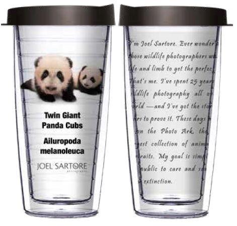 28oz Mega Tumbler - Twin Giant Panda Cubs w/ Black Lid H2-ANI058-00078