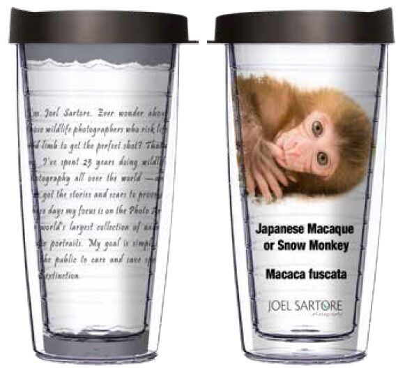 28oz Mega Tumbler - Japanese Macaque or Snow Monkey w/ Black Lid H2-ANI106-00072