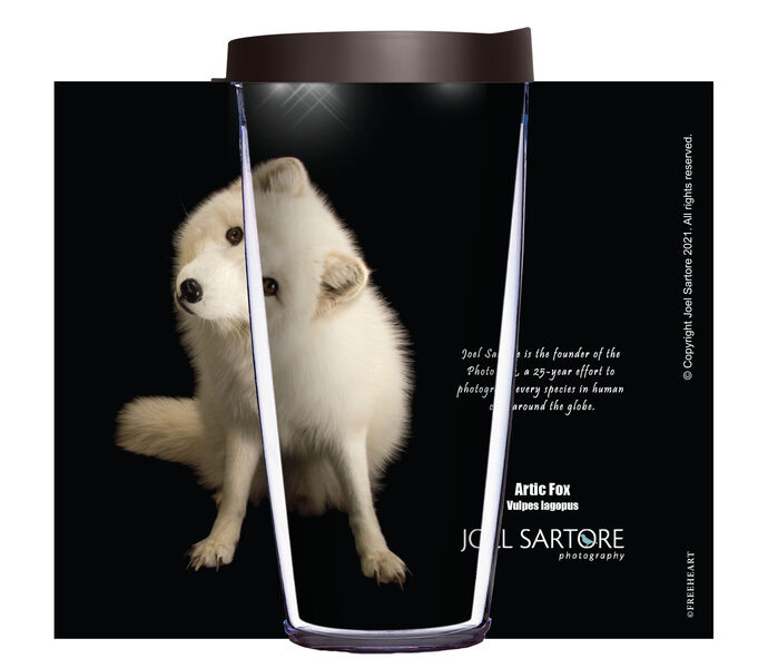 16oz Tumbler - Arctic Fox on Black w/ Black Lid 02-ANI110-00122