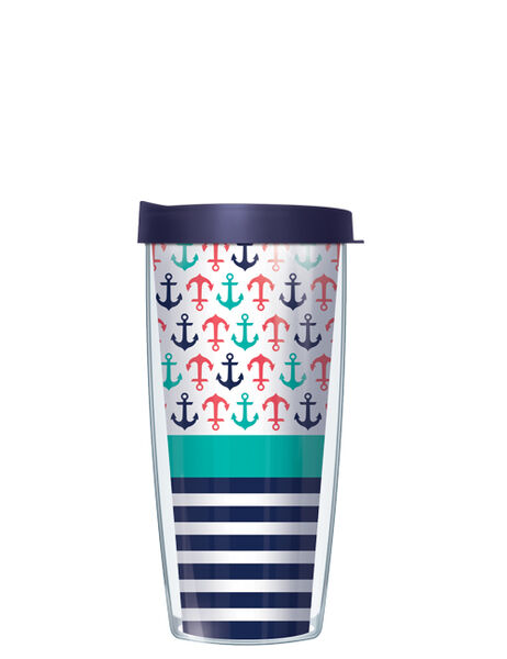 28oz Mega Tumbler - Preppy Anchors & Stripes w/ Red Lid H2-ANS