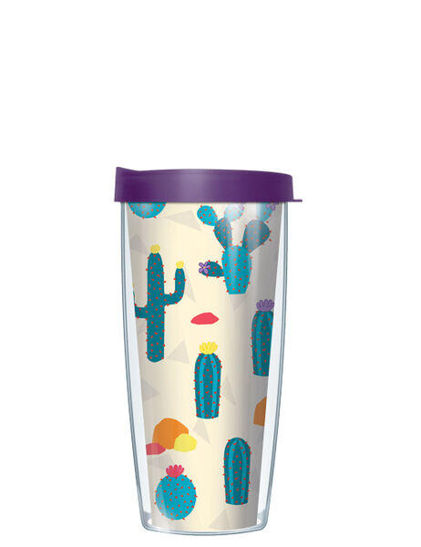 16oz Short Tumbler - Blue Cactus without lid 01-BCA