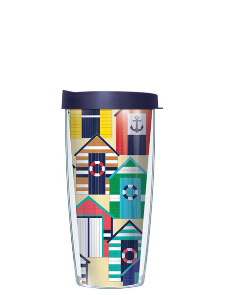 18oz Handle Mug - Beach Houses w/ Blue Lid 06-BEH