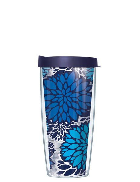 18oz Handle Mug - Blue Flowers w/ Black Lid 06-BFL