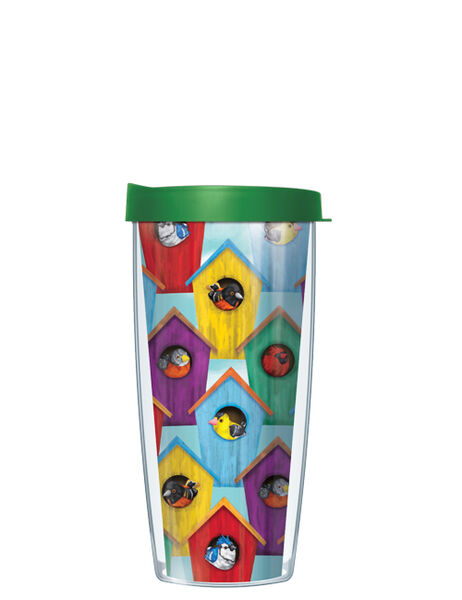 22oz Tumbler - Bird House Pattern w/ Emerald Green Lid 08-BIH