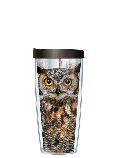 18oz Handle Mug - Great Horned Owl w/ Black Lid 06-BIR15