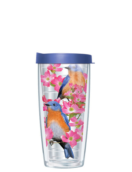 16oz Tumbler - Bluebirds w/ Blue Lid 02-BIR3