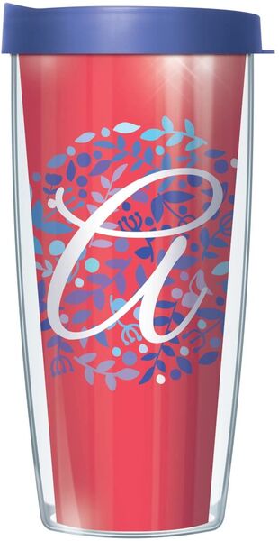 28oz Sport Tumbler - Script Letter A on Pink Floral w/ Gray Lid ST-BNL1785LS2-A