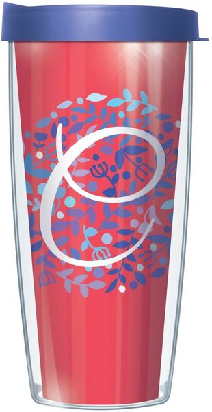 16oz Short Tumbler - Script Letter C on Pink Floral without lid 01-BNL1785LS2-C