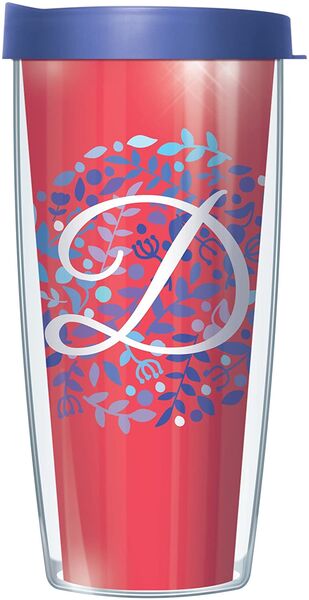 28oz Sport Tumbler - Script Letter D on Pink Floral w/ Gray Lid ST-BNL1785LS2-D