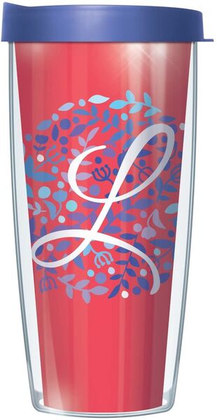 24oz Flareside Tumbler - Script Letter L on Pink Floral w/ Blue Lid 24F-BNL1785LS2-L