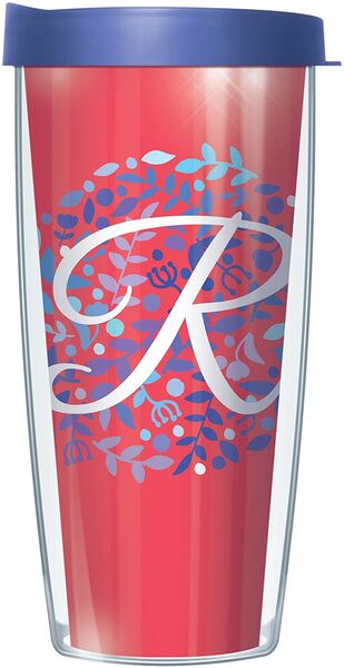 28oz Sport Tumbler - Script Letter R on Pink Floral w/ Gray Lid ST-BNL1785LS2-R