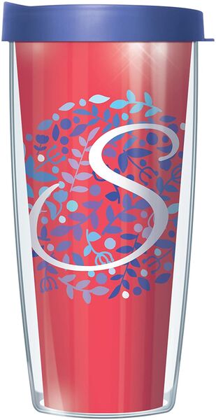 28oz Sport Tumbler - Script Letter S on Pink Floral w/ Gray Lid ST-BNL1785LS2-S