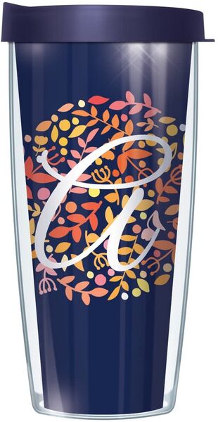 22oz Tumbler - Script Letter A on Navy Floral w/ Navy Lid 08-BNL655LS2-A