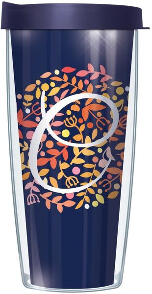 24oz Flareside Tumbler - Script Letter C on Navy Floral w/ Blue Lid 24F-BNL655LS2-C