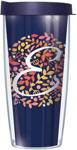 28oz Mega Tumbler - Script Letter E on Navy Floral w/ Navy Lid H2-BNL655LS2-E