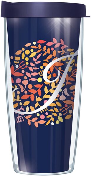 28oz Sport Tumbler - Script Letter J on Navy Floral w/ Gray Lid ST-BNL655LS2-J