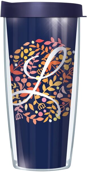 28oz Mega Tumbler - Script Letter L on Navy Floral w/ Navy Lid H2-BNL655LS2-L