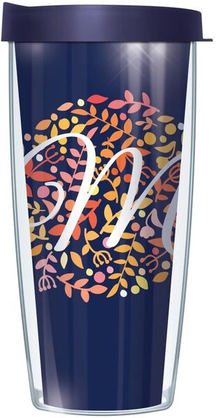 22oz Tumbler - Script Letter M on Navy Floral w/ Navy Lid 08-BNL655LS2-M