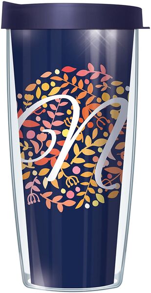 22oz Tumbler - Script Letter N on Navy Floral w/ Navy Lid 08-BNL655LS2-N