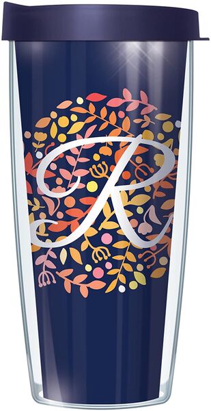 28oz Sport Tumbler - Script Letter R on Navy Floral w/ Gray Lid ST-BNL655LS2-R