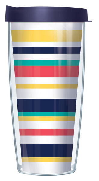 22oz Tumbler - Classic Colors Beach Stripes w/ Navy Lid 08-BST1