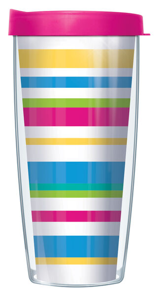 22oz Tumbler - Tropical Colors Beach Stripes w/ Pink Lid 08-BST2