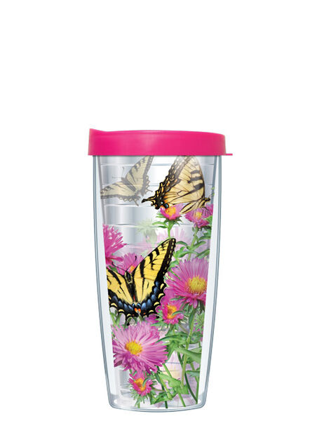 22oz Tumbler - Tiger Swallowtail Butterflies w/ Pink Lid 08-BUT3