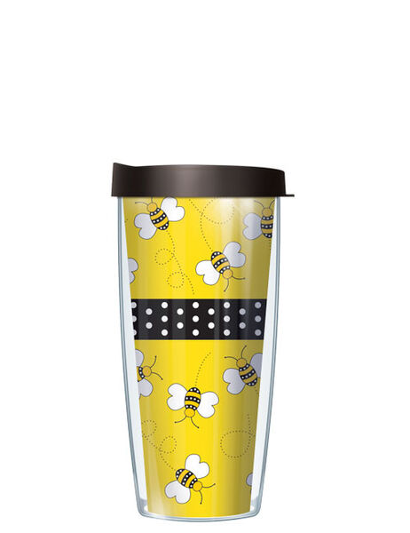 16oz Tumbler - Bees w/ Black Lid 02-BUZZ