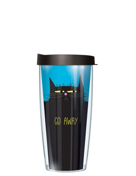 18oz Handle Mug - Go Away Cat w/ Black Lid 06-CAT