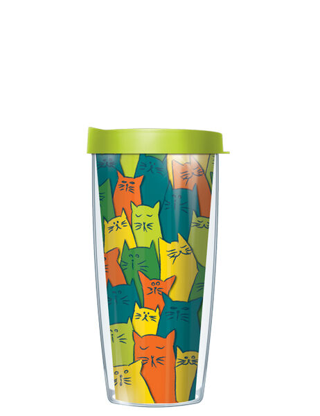 16oz Short Tumbler - Lime Yellow Orange Blue Cats without lid 01-CAT2