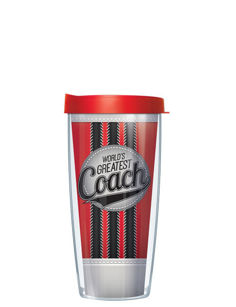 22oz Tumbler - World's Greatest Coach w/ Red Lid 08-CCH1