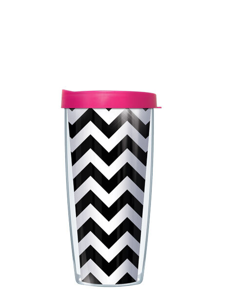 18oz Handle Mug - Pop Chevron on Black #010 w/ Pink Lid 06-CHV010