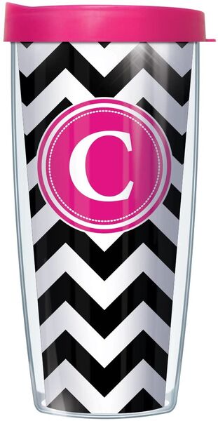 16oz Short Tumbler - Bold Letter C on Black Chevron without lid 01-CHV010LB-C