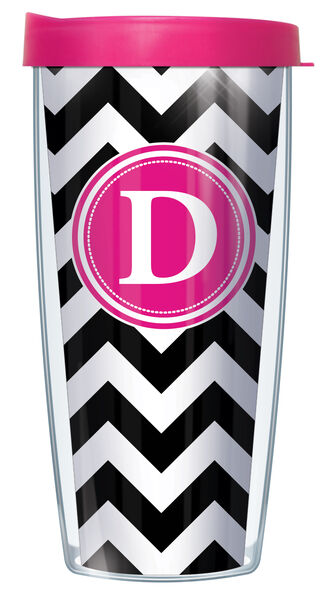 16oz Short Tumbler - Bold Letter D on Black Chevron without lid 01-CHV010LB-D