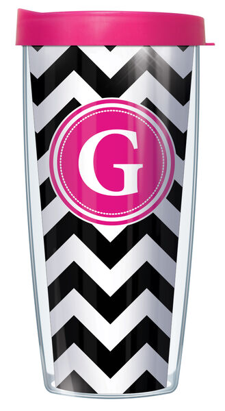 28oz Sport Tumbler - Bold Letter G on Black Chevron w/ Gray Lid ST-CHV010LB-G