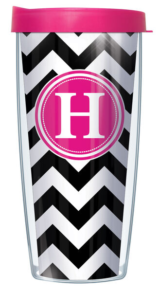 24oz Flareside Tumbler - Bold Letter H on Black Chevron w/ Black Lid 24F-CHV010LB-H