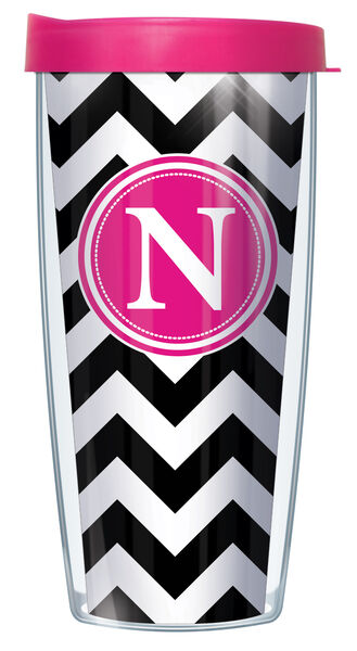 24oz Flareside Tumbler - Bold Letter N on Black Chevron w/ Black Lid 24F-CHV010LB-N