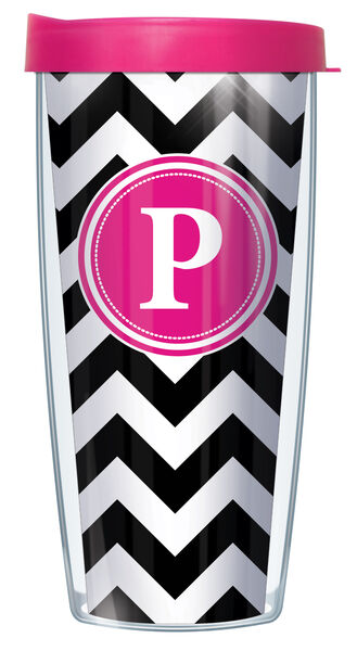 16oz Short Tumbler - Bold Letter P on Black Chevron without lid 01-CHV010LB-P