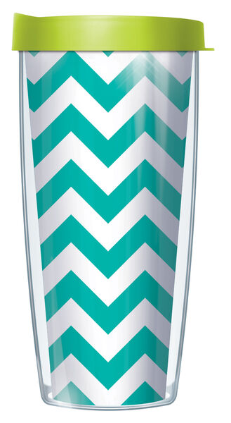 16oz Short Tumbler - Pop Chevron on Teal # 3275 without lid 01-CHV3275