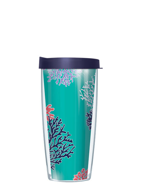 28oz Mega Tumbler - Teal Background-Coral w/ Pink Lid H2-COR3265