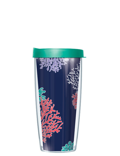 22oz Tumbler - Navy Background-Coral w/ Teal Lid 08-COR655