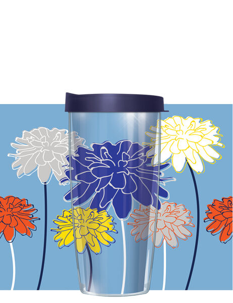 16oz Short Tumbler - Hand Drawn Carnations without lid 01-CRN