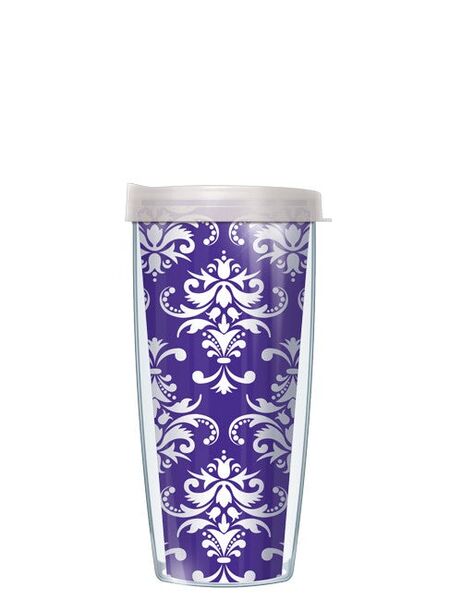 18oz Handle Mug - Damask on Purple #050 w/ Black Lid 06-DAM050