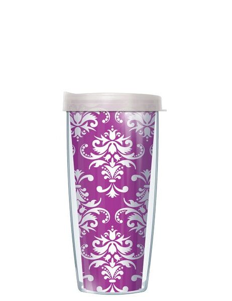 18oz Handle Mug - Purple #253 Damask w/ Black Lid 06-DAM253