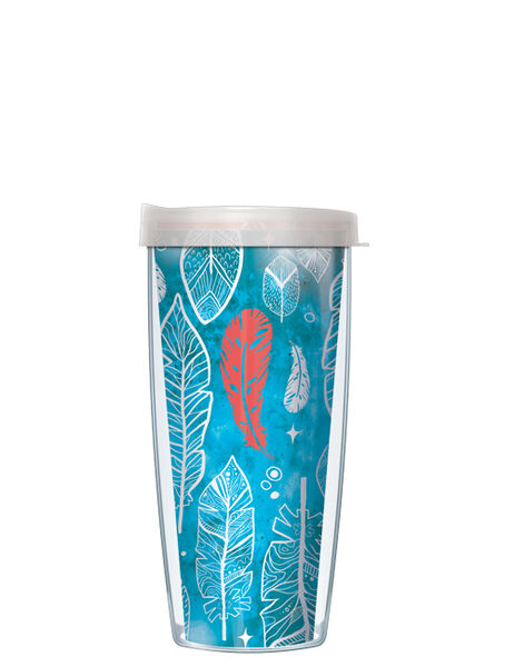 16oz Short Tumbler - Dreamy Feathers without lid 01-DFS